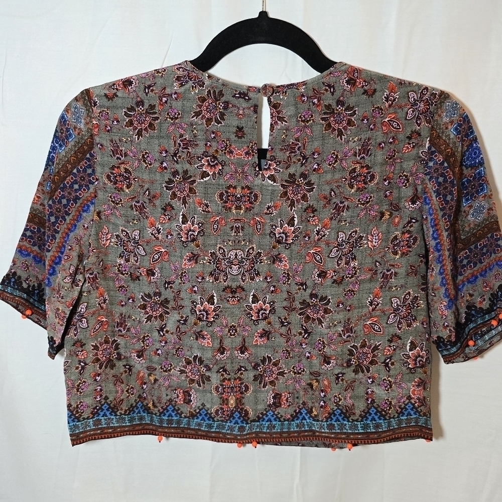 Hemant & Nandita Anthropologie 100% Silk Beaded Cropped Short Sleeve Boho - Picture 8 of 10